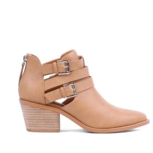 New DV DOLCE VITA Ombree Buckle Boot tan brown leather back zip size 6.5 - Picture 1 of 4